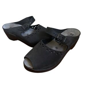 Mephisto Mobils Mary Jane peep-toe Black Leather clogs Sandals Shoes Size 40 10